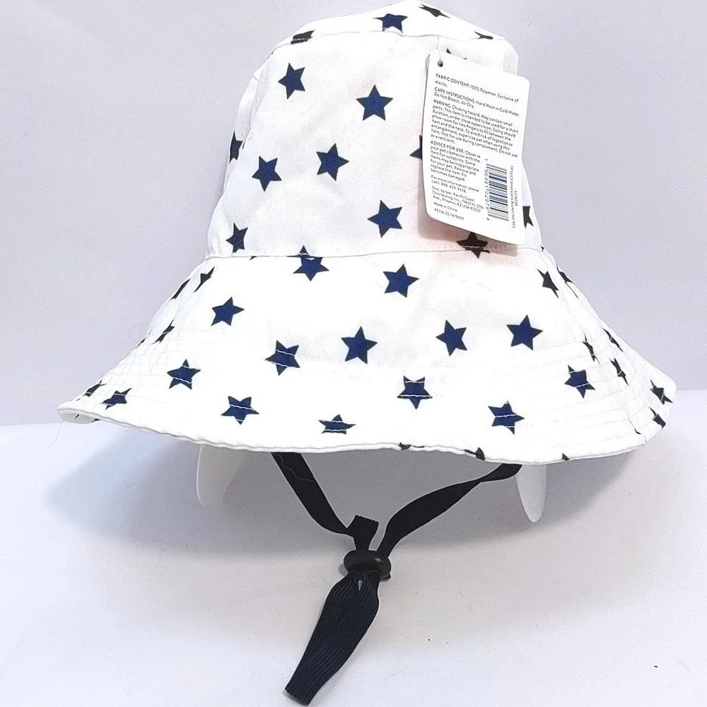 Top Paw Americana Dog Bucket Hat M/L White Blue‎ Stars 4th of July Pet Accessory
